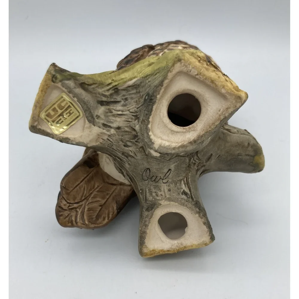 Vintage Japan Owl Sculpture Figurine Perched on a Log - 5.25